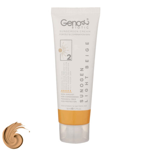 Crème Solaire Teintée – Geno Biotic SPF50 Couleur Beige Clair – Convient aux Peaux Grasses et Mixtes (Lot de 2)