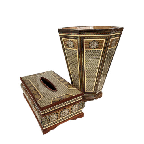 Ensemble corbeille et boîte à mouchoirs Khatamkari persan – Fait main