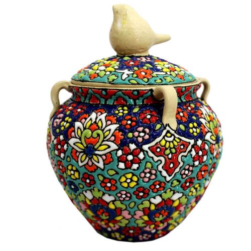 Sucrier en Poterie Persane Fait Main avec Couvercle – Mélange de Tradition et d’Art