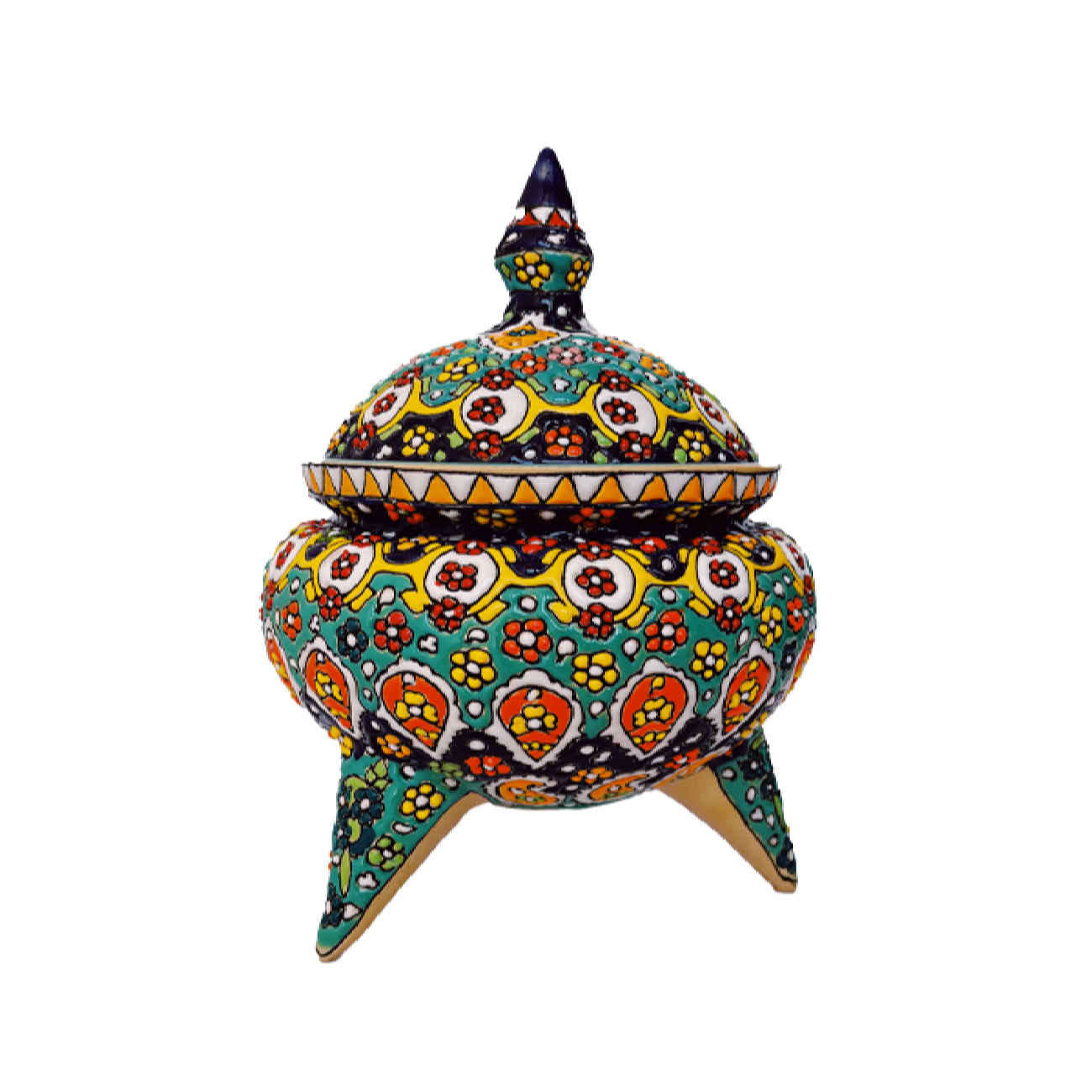 Sucrier en Poterie Persane Fait Main avec Couvercle avec Motif Floral
