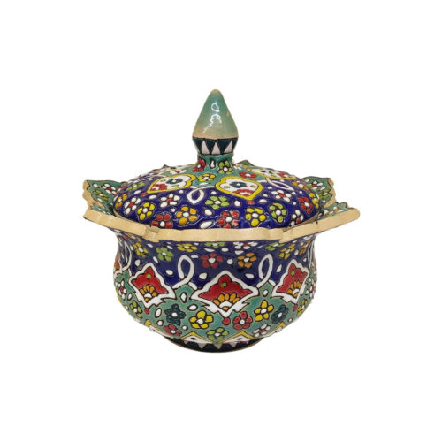 Sucrier en Poterie Persane Fait Main avec Couvercle avec Motif Floral