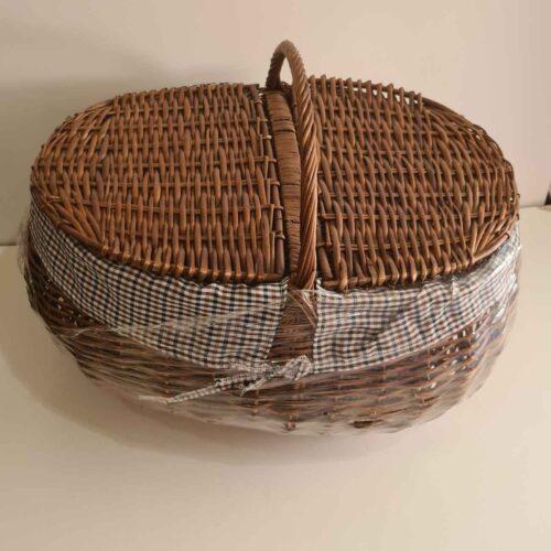 Panier en osier tissé à la main avec couvercle et housse – Idéal pour un pique-nique ou une sortie