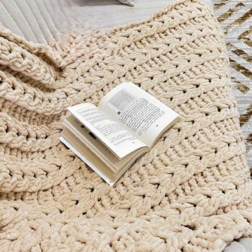 Couverture Tricotée avec Motif Épi de Blé – Chic & Stylée