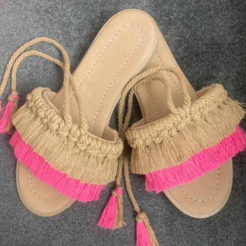 Sandales Macramé pour Femmes – Sandales Artisanales Tendance en Rose