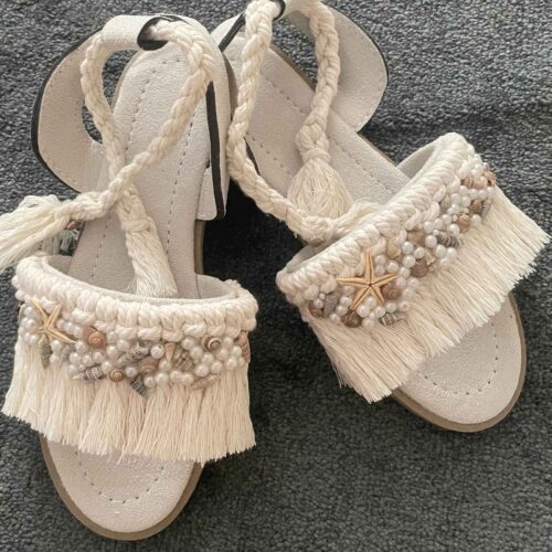 Sandales Macramé en Crème avec Design Coquillage – Style Boho pour l’Été
