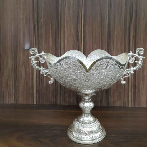 Bol décoratif en argent persan – Fait main et gravé avec une base sur pied