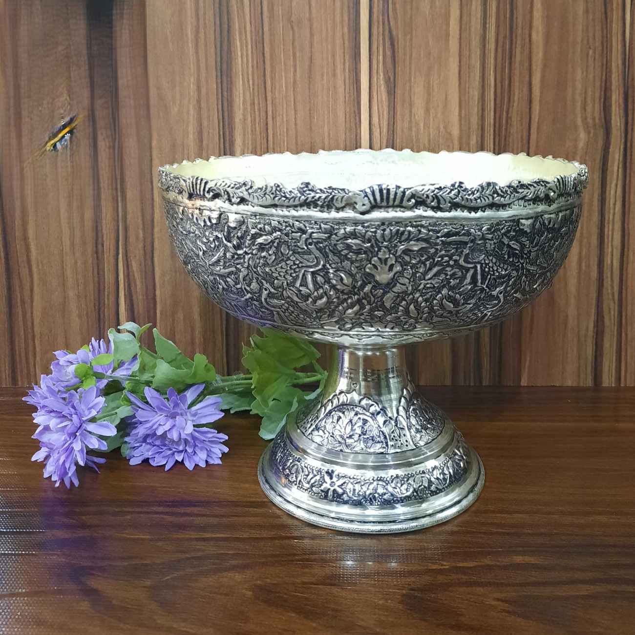 Bol décoratif en argent persan avec base sur pied – Idéal pour les cadeaux et la décoration intérieure
