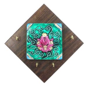 Porte-clés mural décoratif en bois persan – Fait main avec design d’oiseau