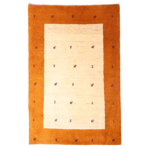 Tapis Gabbeh persan en laine tissé à la main dans le Shiraz, motifs animaux bordé