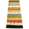 Tapis runner Gabbeh persan en laine tissé à la main dans le Fars, rayé avec motifs animaux