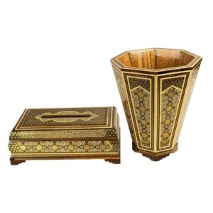 Ensemble corbeille et boîte à mouchoirs Khatamkari – Pour la maison et le bureau