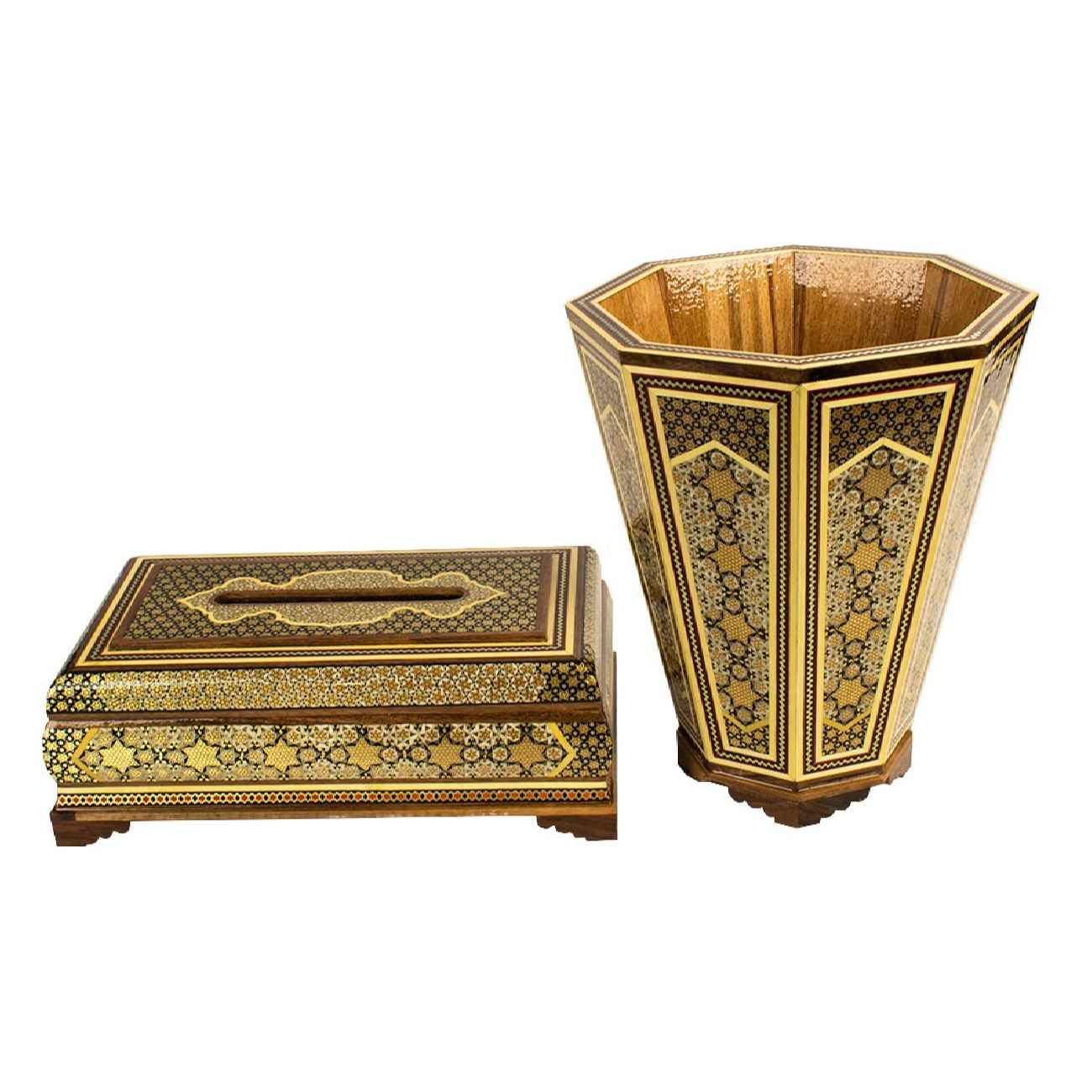 Ensemble corbeille et boîte à mouchoirs Khatamkari – Pour la maison et le bureau