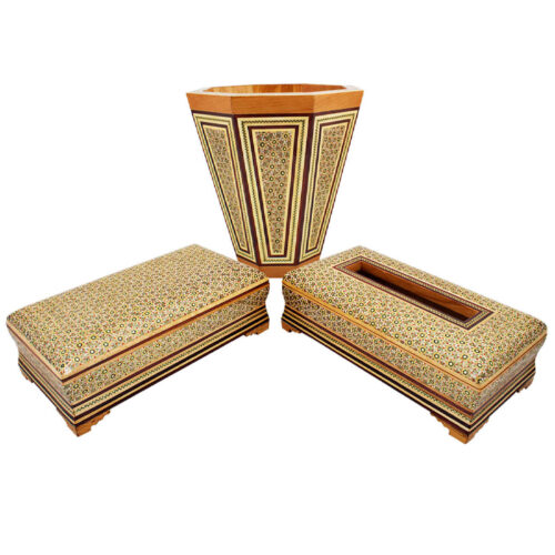 Corbeille et boîte à mouchoirs Khatamkari – Décoration artisanale pour les espaces de vie