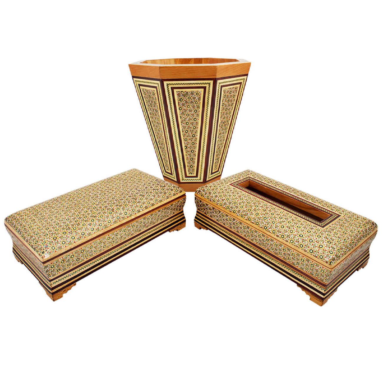Corbeille et boîte à mouchoirs Khatamkari – Décoration artisanale pour les espaces de vie
