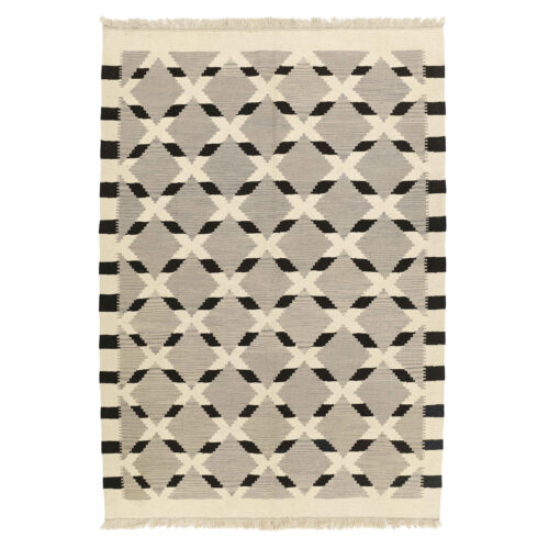 Tapis Kilim persan en laine tissé à la main original dans le Fars, géométrique crème