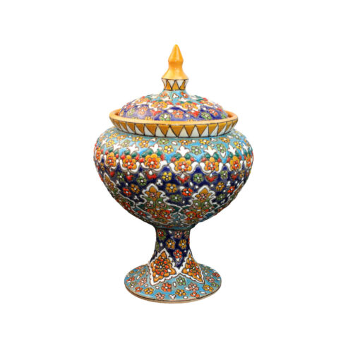Sucrier Persan en Poterie avec Couvercle – Minakari Émaillé avec Motif Floral Paisley