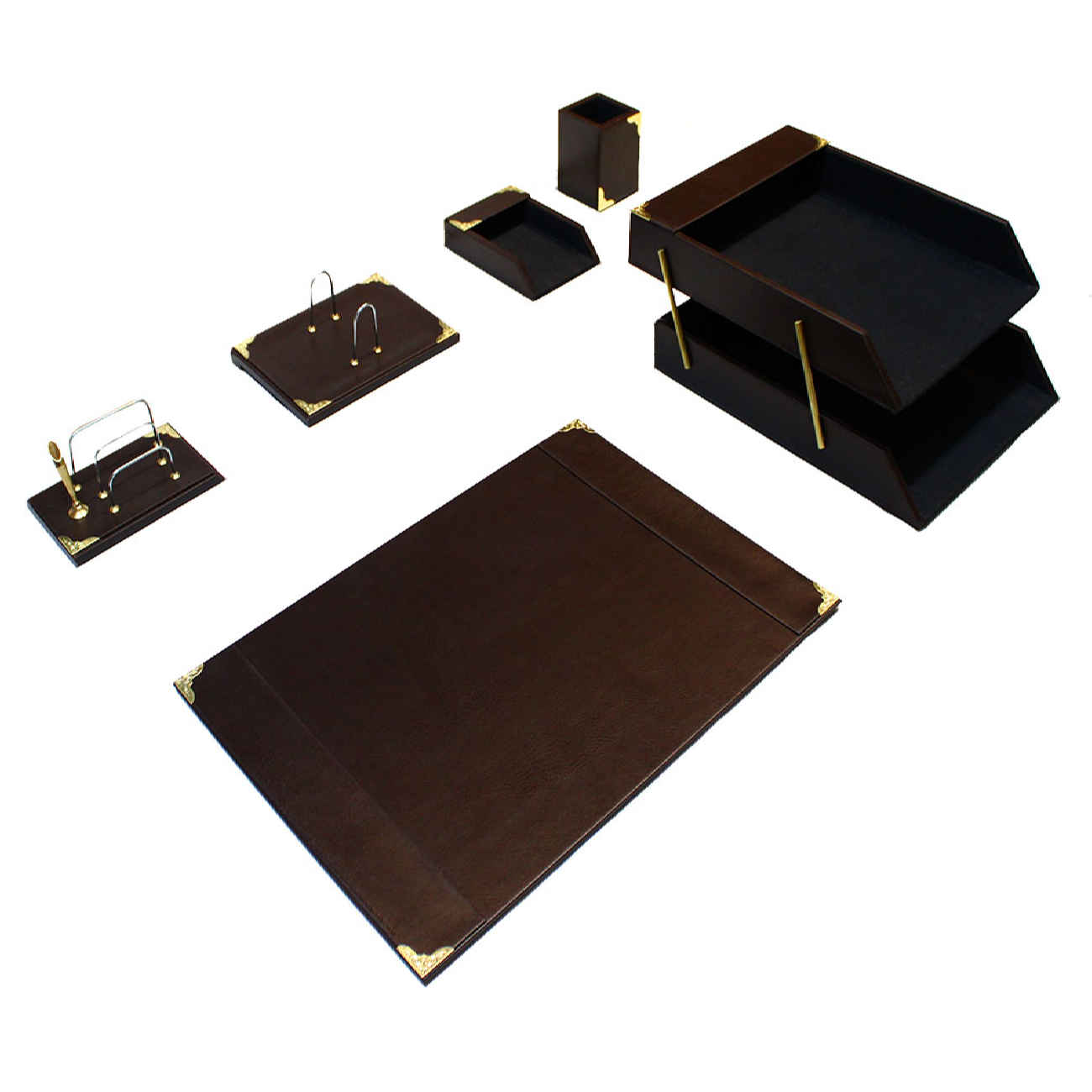Accessoires de bureau haut de gamme en cuir pour espace de travail (6 pièces)
