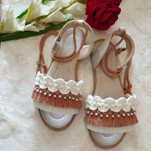 Sandale Macramé à Brides – Style Boho avec Design de Perles