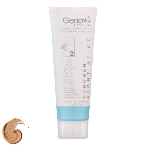 Crème Solaire pour Peaux Sèches – Geno Biotic SPF50 Teintée – Couleur Beige Clair (Lot de 2)