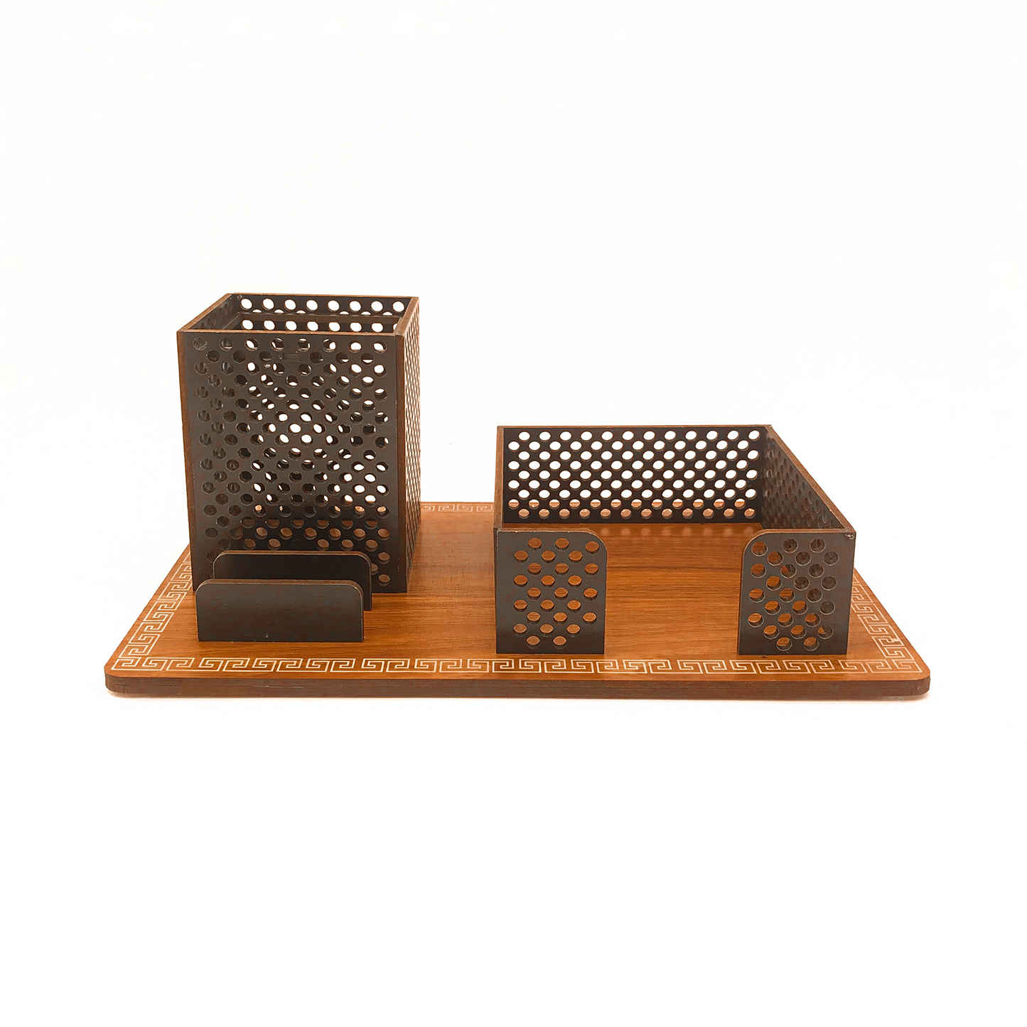 Organiseur de bureau pour fournitures – Bois, marron
