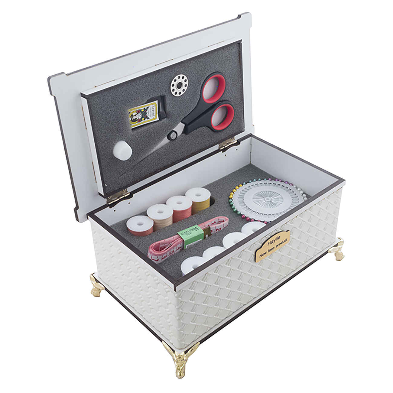 Kit de couture en bois avec simili cuir et pieds – Parfait pour couture à la main et à la machine