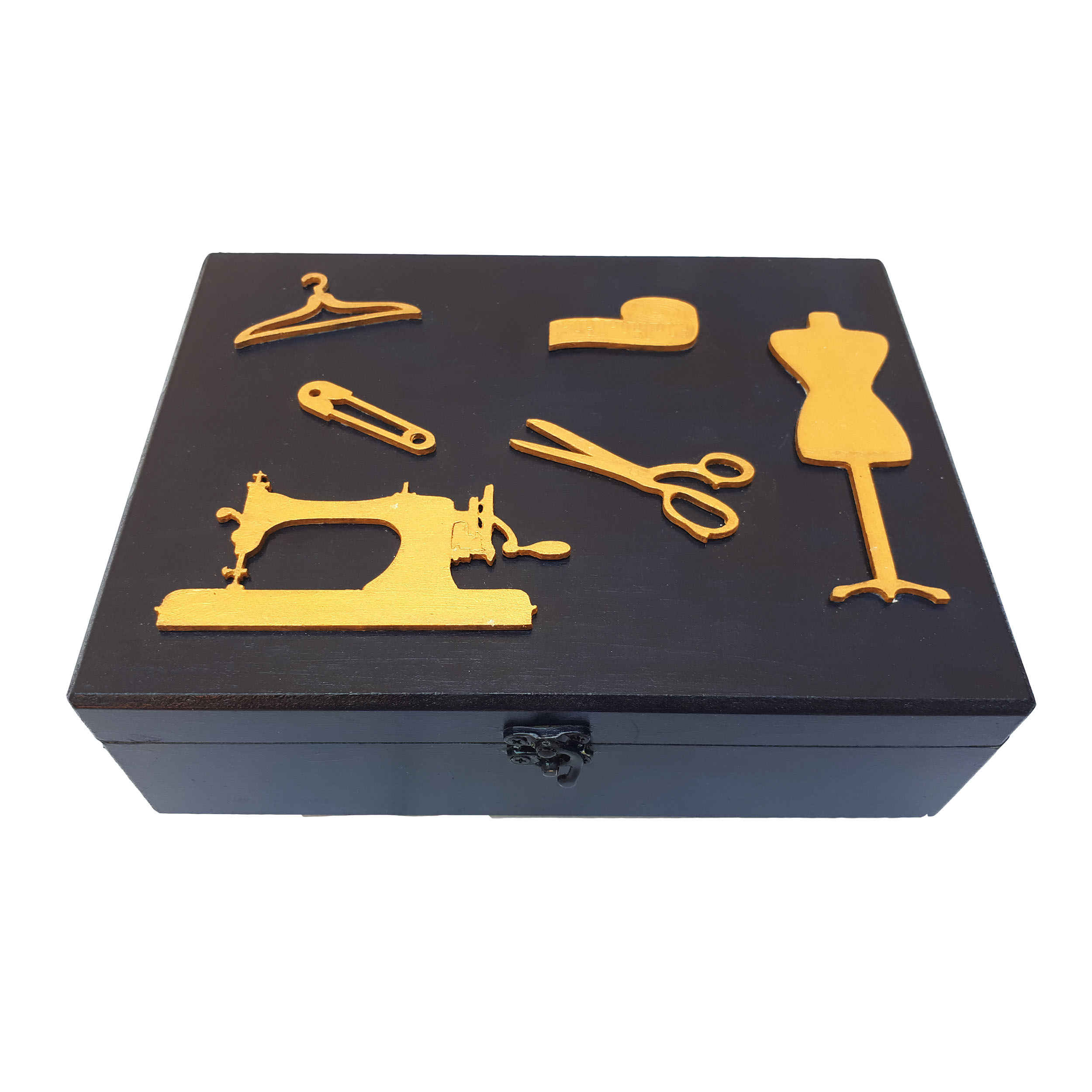 Boîte de fournitures de couture en bois – Bleu marine – Idéale pour la maison