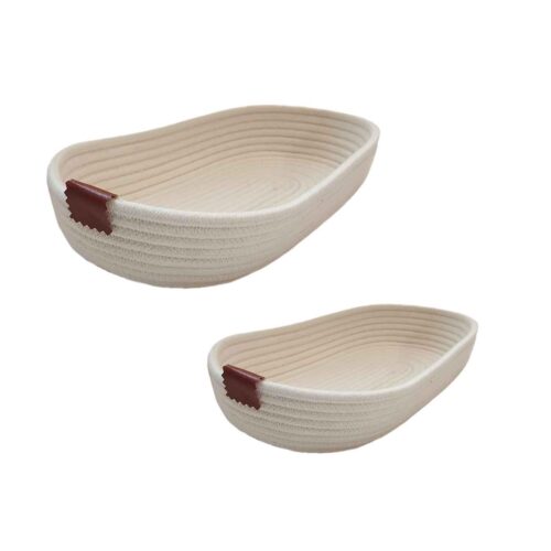 Panier tissé – Tresse brodée – Design ovale pour le pain et les légumes (2 pièces)