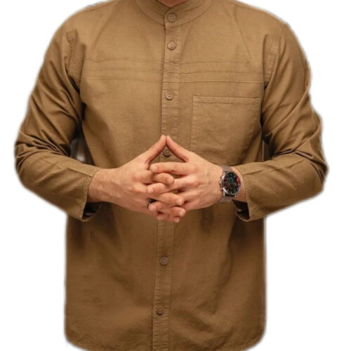 Tunique islamique pour hommes musulmans – Chemise à manches longues élégante en marron