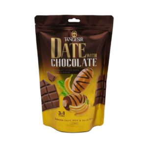 Dattes enrobées de chocolat avec garniture d’amandes et banane – 250g (x6)