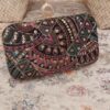 Pochette en Velours Brodée pour Soirée avec Motif Géométrique