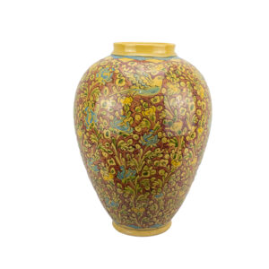 Vase en poterie décoratif persan fait main avec design floral et d’oiseaux