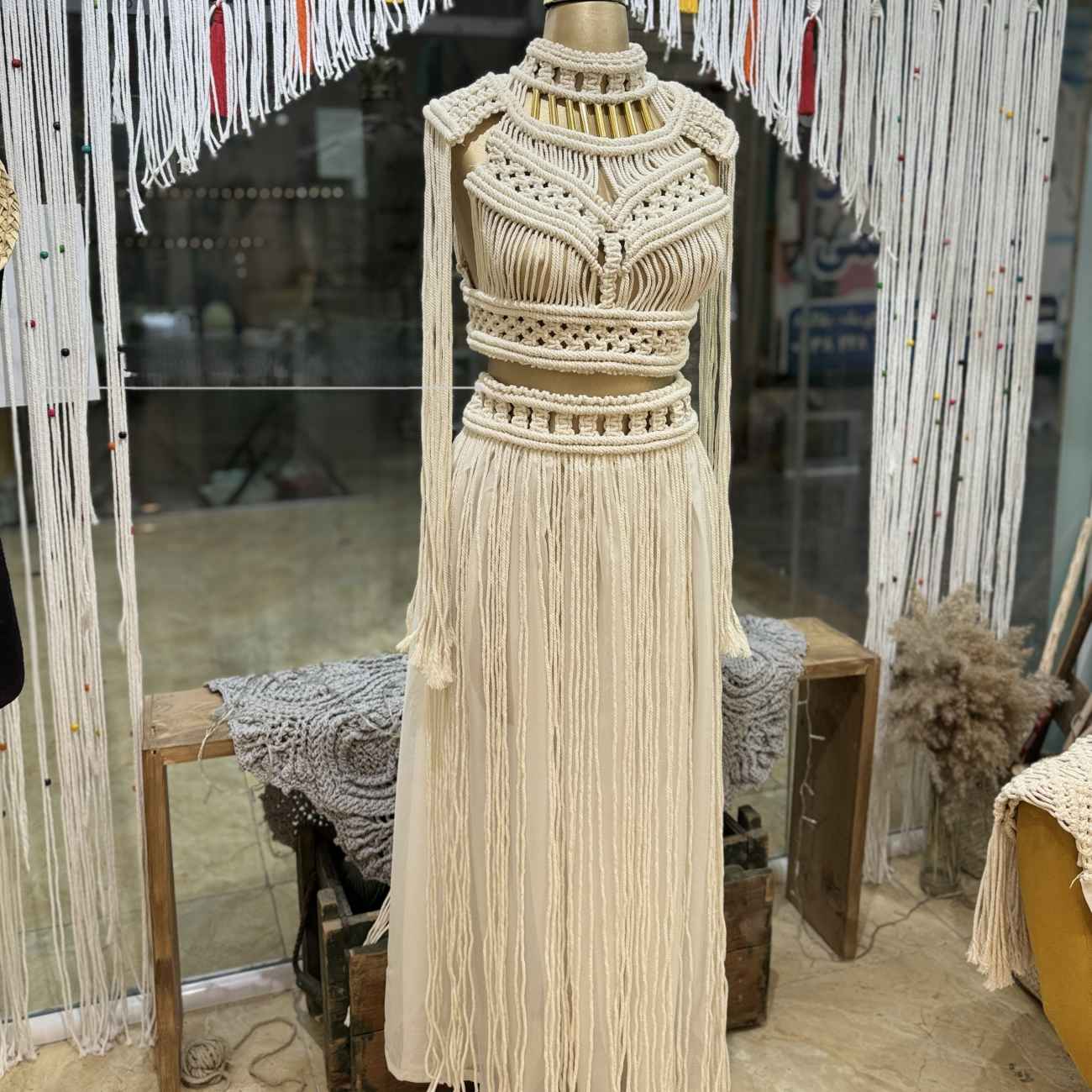 Handcrafted Macrame Dress – Crop Top and Skirt Perfect for Beachside Walk