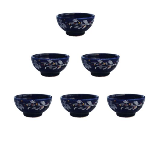 Bol Artistique en Poterie – Pour Servir Yaourts, Soupes, Ash, Nouilles, Crèmes Glacées | Bleu (Ensemble de 6)