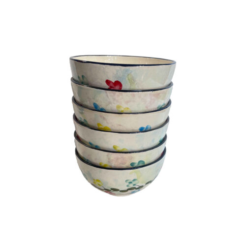 Bol Artistique en Poterie – Pour Servir Yaourts, Soupes, Ash, Nouilles, Crèmes Glacées | Blanc (Ensemble de 6)