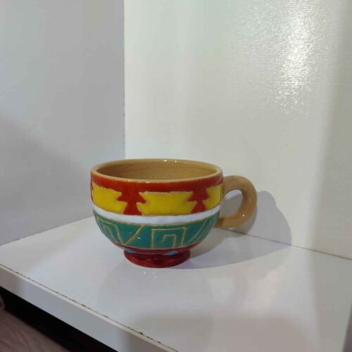 Tasse à Thé et Soucoupe en Poterie Artisanale Persane avec Motif Géométrique