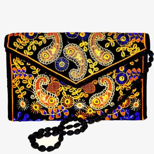 Pochette pour femmes en cuir persan faite main – Broderie Suzani avec design Paisley