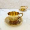 Ensemble de tasses et soucoupes persanes en laiton de haute qualité avec motif de paon (x6)