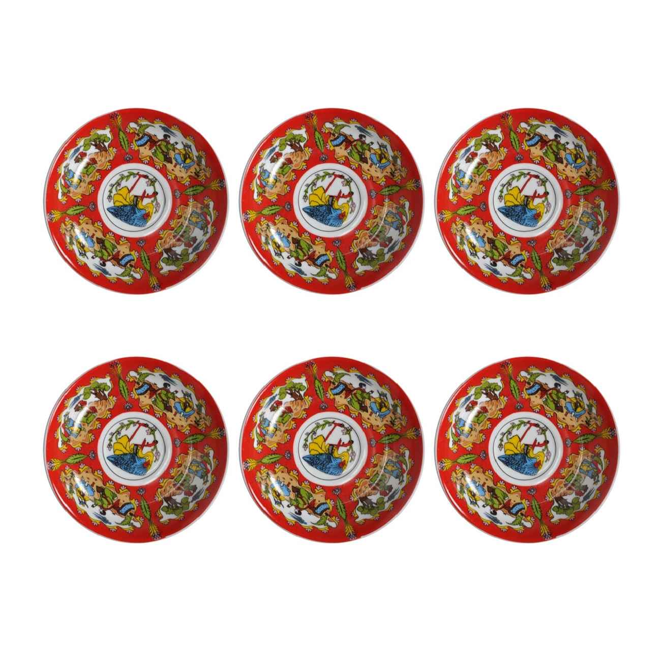 Assiette à thé persane - Porcelaine avec motif Oiseau et Fleur (Lot de 6)