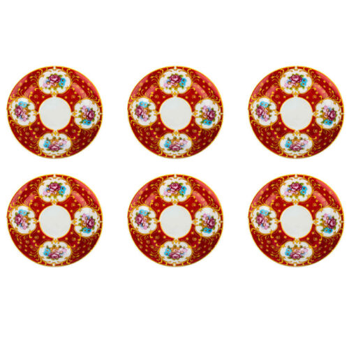 Assiette à thé persane – Porcelaine avec modèle Quatre Fleurs (Lot de 6)