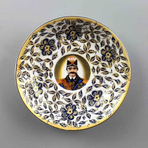 Assiette à thé persane – Porcelaine avec motif Naser al-Din Shah (Lot de 6)