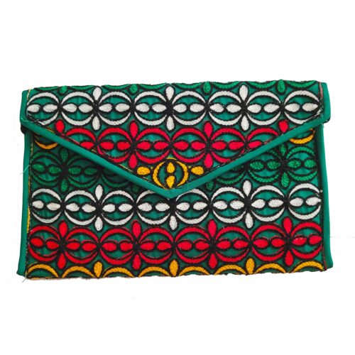 Pochette traditionnelle pour femmes en cuir persan – Broderie Suzani en vert