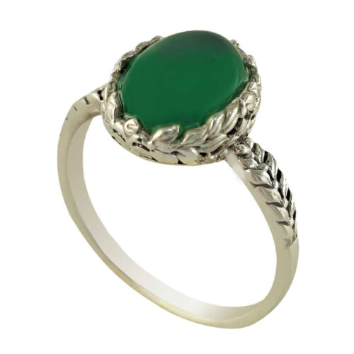 Bague en argent pour femme Agate avec design de grappes de blé et pierre verte