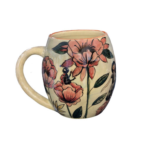 Mug en Poterie – Artisanat Idéal pour le Thé & Café avec Design de Fleurs