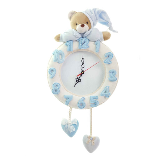 Horloge Murale en Bois Parfaite pour Chambre d’Enfant avec Design de Bear en Bleu