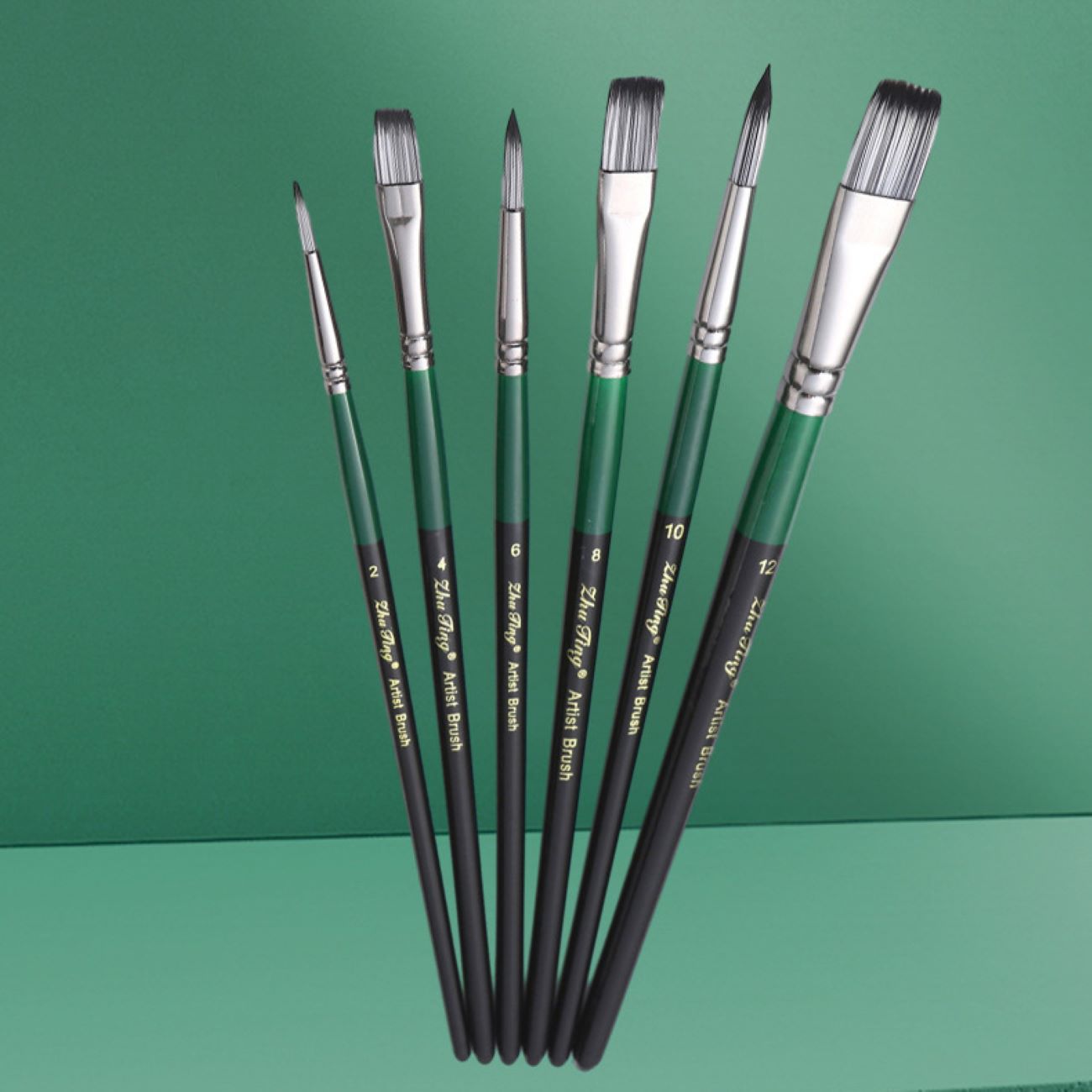 Set de 6 pinceaux plats artificiels de haute qualité avec manche en bois – Coréen