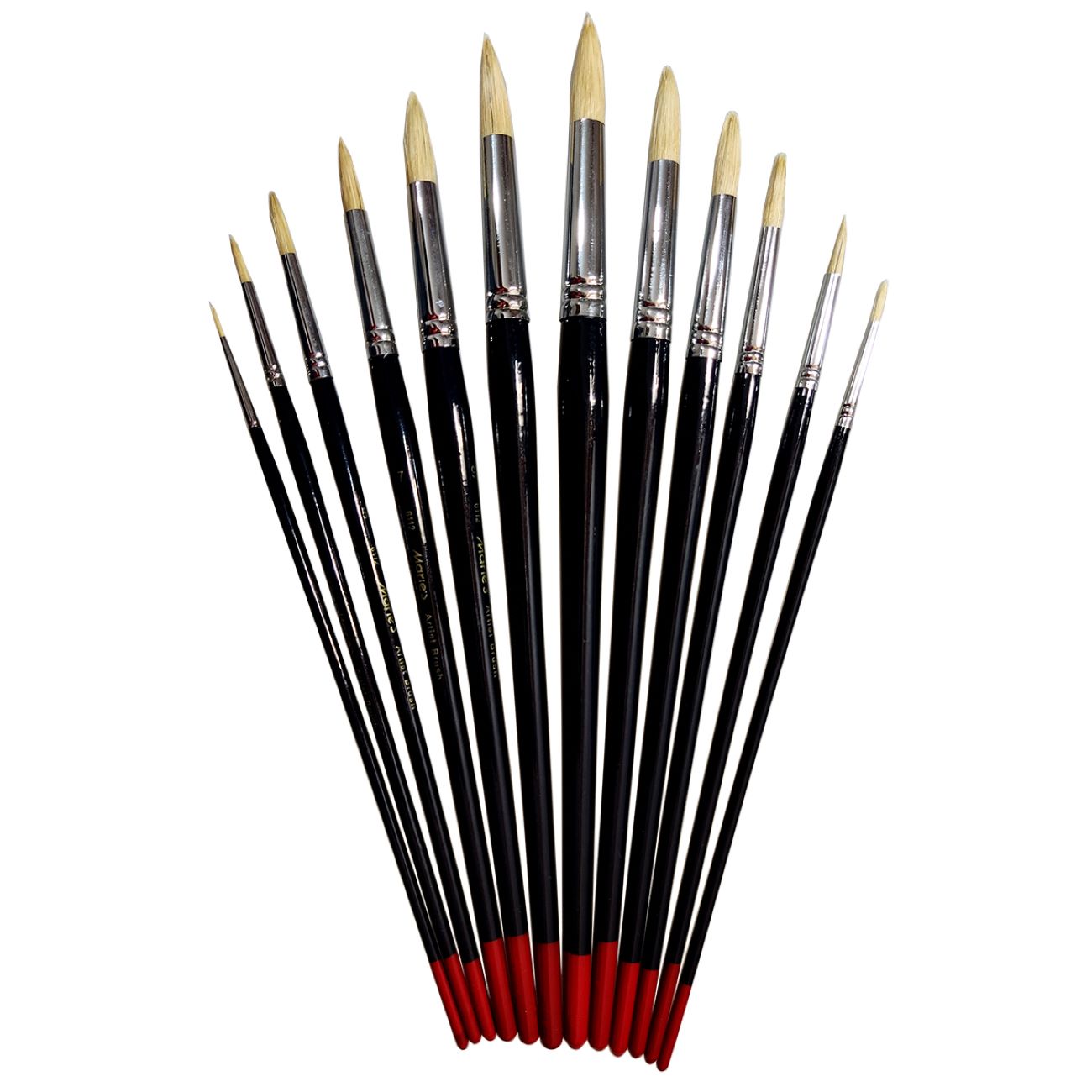 Set de 12 pinceaux ronds doux artificiels de haute qualité avec long manche en bois
