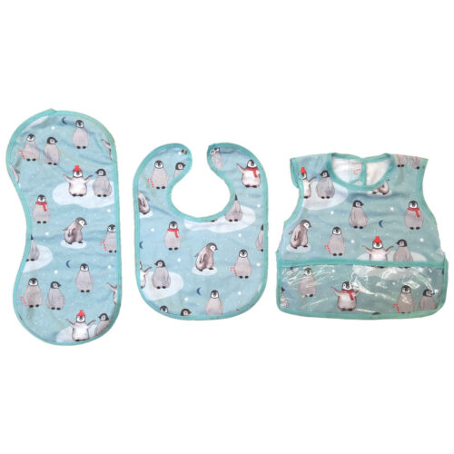 Bavoir Bébé – Adapté aux Repas – Motif Pingouin – Lot de 3