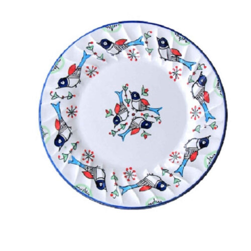 Assiette en céramique – Compatible lave-vaisselle avec motif d’oiseau (Lot de 6)