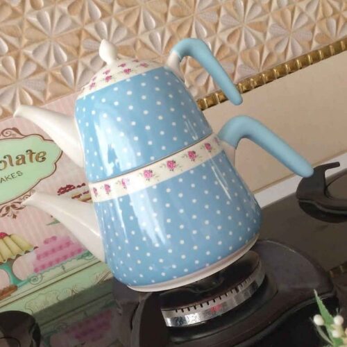 Ensemble double théière en céramique – Parfait pour un cadeau Durable avec motif à pois & floral