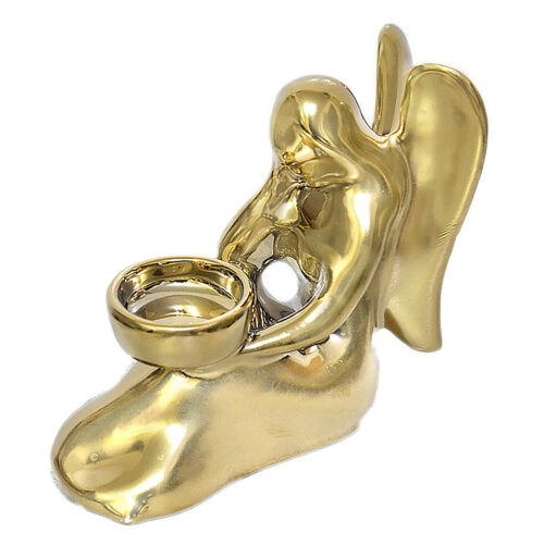 Porte-bougie décoratif en céramique chic avec design d’ange en or